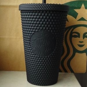 Starbucks Tumbler Cold Cup Europe Bling Studded Soft Touch Black Grande 16oz NEW